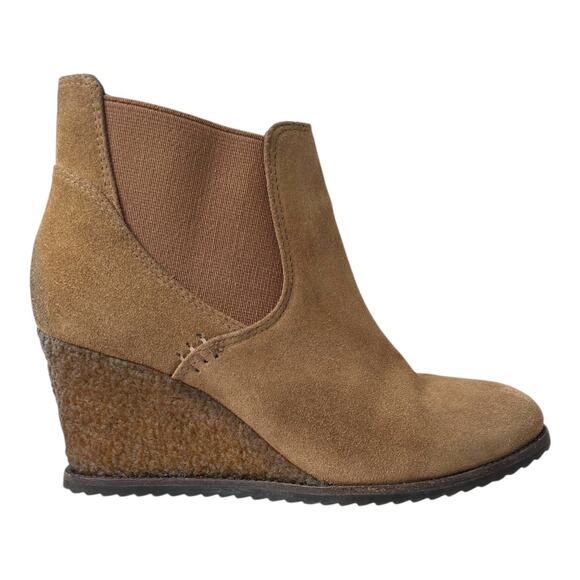 TRASK Tatum Wedge Bootie Suede Wedge Ankle Boots in Tan Size 8M - Picture 5 of 15